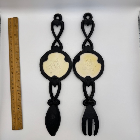 Vintage Cast Metal and Ceramic Tile Spoon and Fork Kitchen Decor. Coffee and Tea - Picture 4 of 7